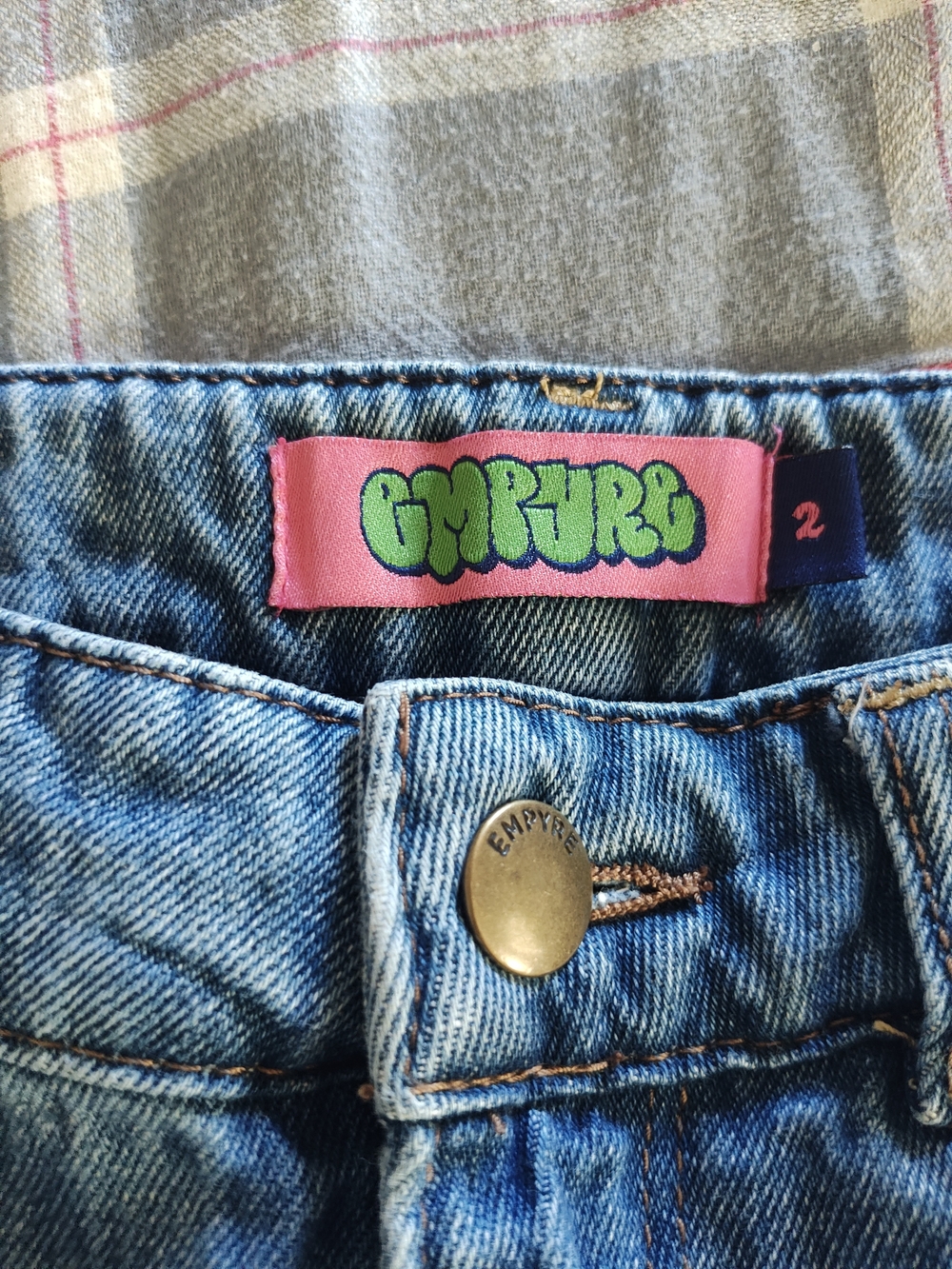 Empyre Blue Denim Shorts with Pink Logo Tag